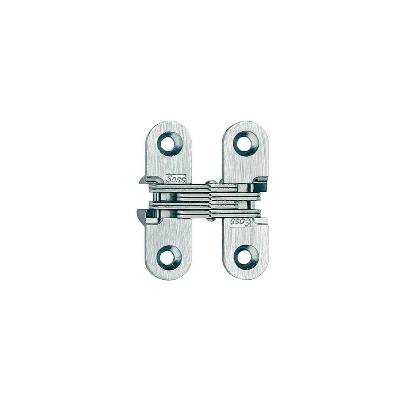 SOSS Mortise Mount Invisible Hinges with 4 Holes, Zinc, Satin Chrome Finish, 1-3/4"" Leaf Height, 1/2"" Leaf Width, 23/32"" Leaf Thickness, #6 x 1"" Screw Size (1 Pair) - Image 1